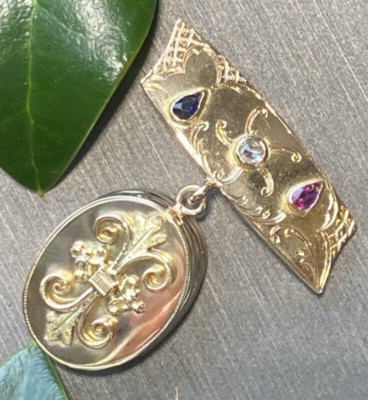 Vintage Diamant Saphir Rubin Brosche Anhänger 14K Gold Antiq Nachlass feiner Schmuck