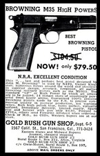 Vintage Original Gun Print AD Browning M35 High Power Pistol Gold Rush