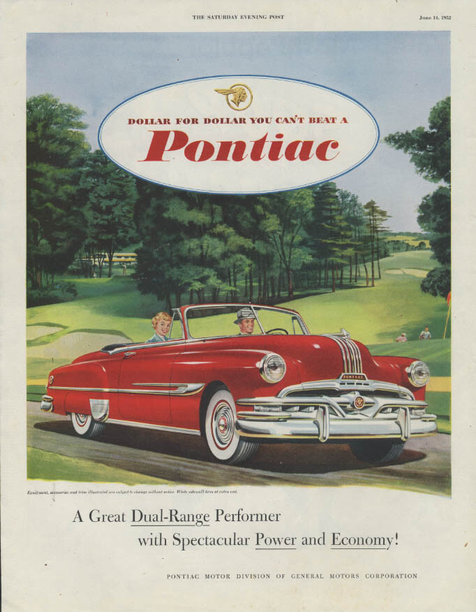 A Great Dual-Range Performer Pontiac Convertible ad 1952 P golf course