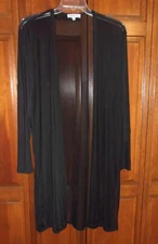 Love J  Black Lightweight Caftan Duster Open Front Top 12" Side Slits  - Sz 2X