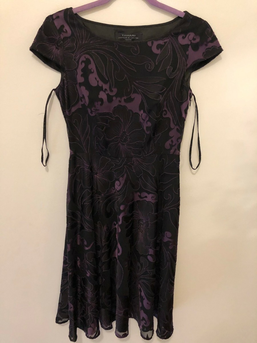 Tahari ASL Women's Cap Sleeve Floral Jacquard A-Line Dress, Black/Purple Size 2P | eBay Tahari ASL Women's Cap Sleeve Floral Jacquard A-Line Dress, Black/Purple Size 2P | eBay