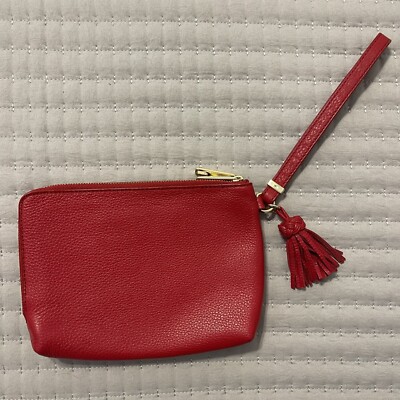Talbots Wristlet Wallet Pebbled Red Leather Zip Around Bag Purse