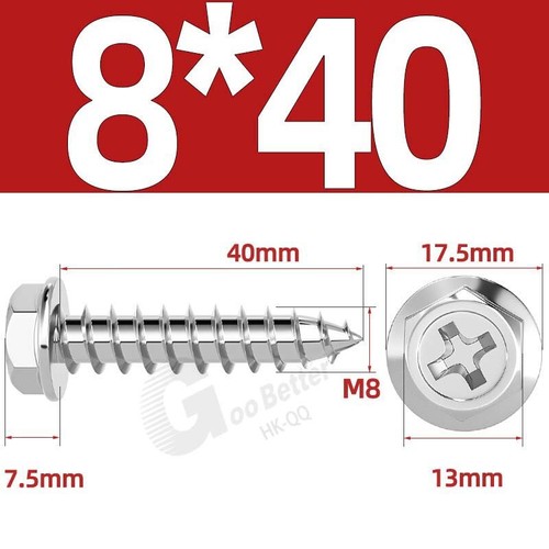 Flanged Self Tapping Screws Stainless Steel Hexagon Hex Head Tappers M3 M4 - M10 - Picture 68 of 89