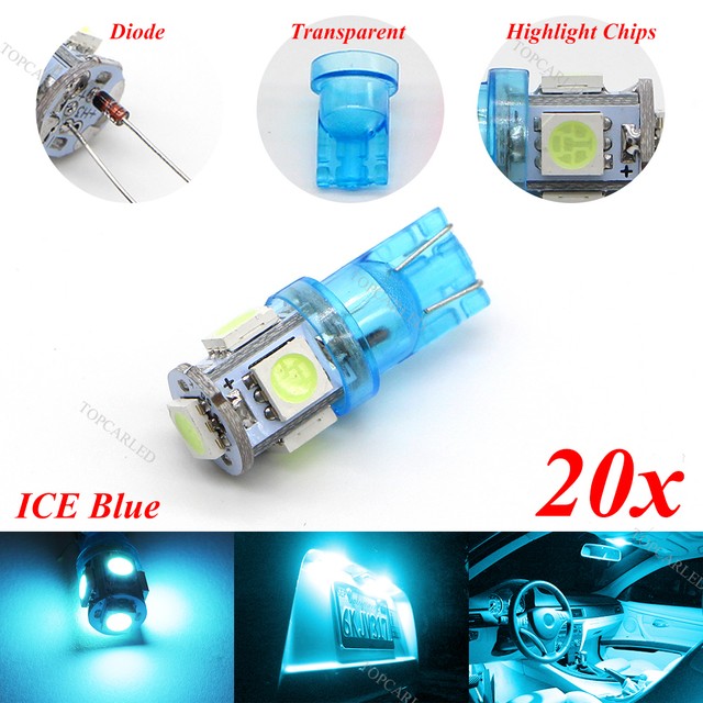 20x T10 194 168 LED 5SMD Ice Blue Side Light Car interior Dome Map lamp