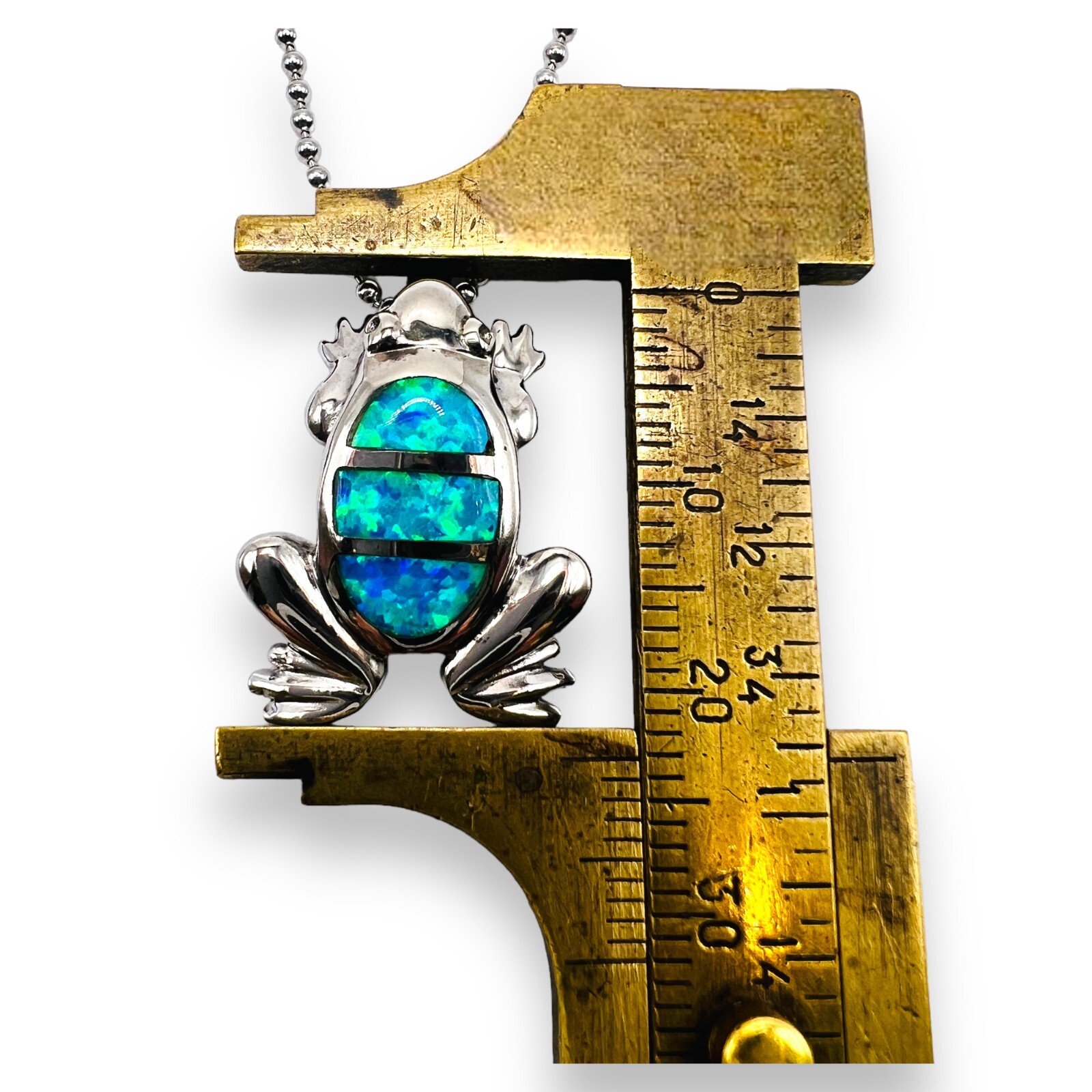 925 Solid Sterling Silver Blue Opal Frog Pendant … - image 3