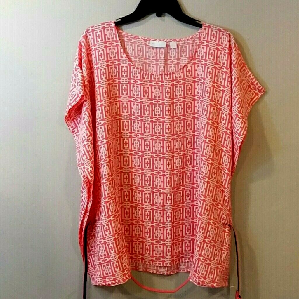 Womens L Orange White Rectangular Top Blouse New … - image 5