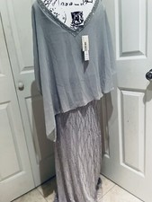 J Kara Women's Beaded Bottom With Sheer Elegant Top Cape Gown Sz 6, Silver