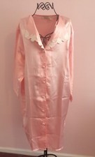 VICTORIA'S SECRET Short ROBE sz M/L Pink SATIN / Lace Trim NWT
