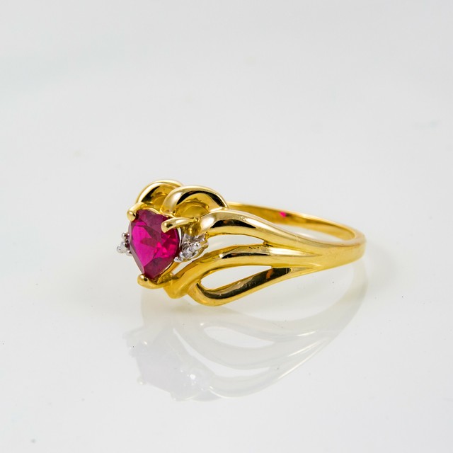 10K Yellow Gold Women's Heart Shaped Ruby Ring | eBay
