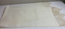 Vintage Antique Dresser Scarf, Linen, Off White, Crocheted Lace Edge