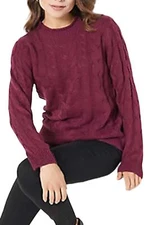 Attitudes by Renee Cable Knit Pullover Sweater Blackberry