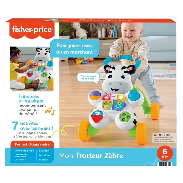 Trotteur Zèbre Parlant Fisher-Price Interactif avec Musique et Lumières