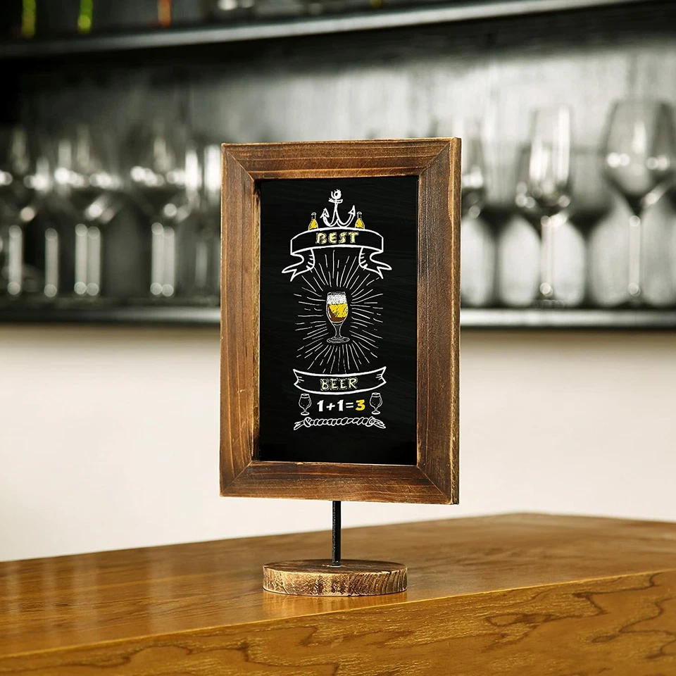 MyGift Set of 2 Burnt Wood Framed 12 Inch Chalkboard Countertop Message Sign - Image 2 of 4