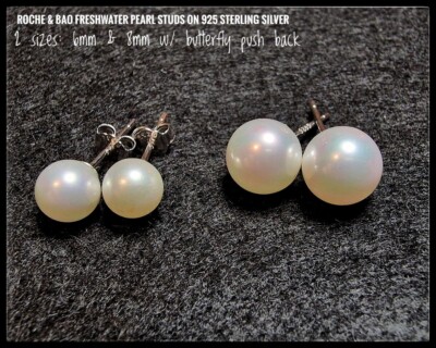 8mm Süßwasserperlen Ohrstecker, Rhodium auf S925 Silber + Reinigungstuch & extra Rückseiten