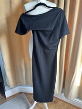 Asos Black Midi Party Cocktail Dress Off-the-shoulder with side zip Size 8