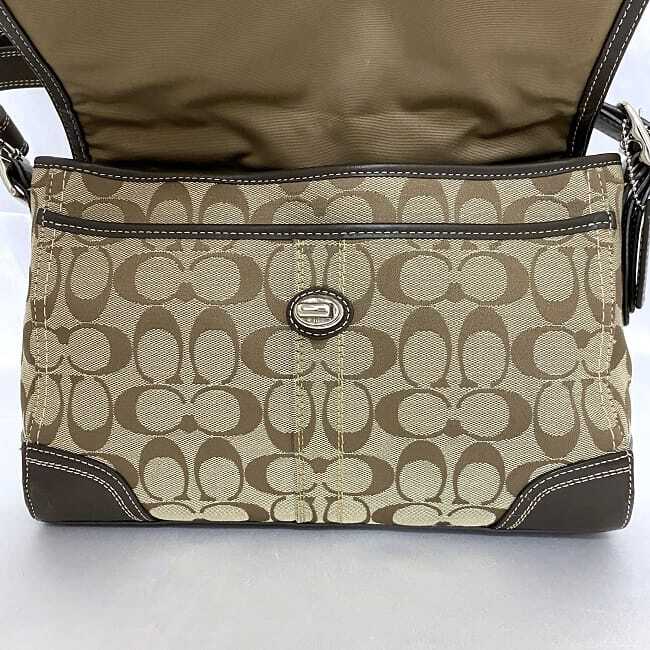 Coach 2way Shoulder Bag Beige Brown Signature F13972 Good