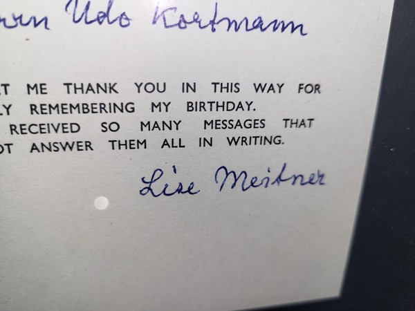Lise Meitner Otto Hahn Signed Cards Framed