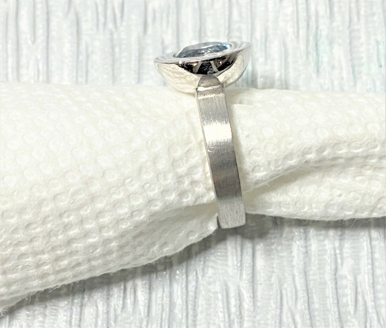 Solid Sterling Silver 925 Light Blue Stone Thick … - image 7