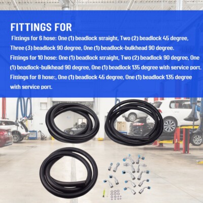 Universal 134a Air Conditioning Hose Kit O-Ring Fittings AC Hoses Fitting Kit