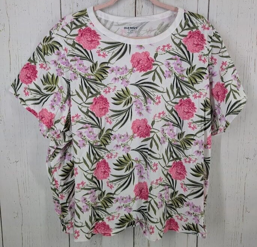 Old Navy Size 3X Everywear Multicolor Floral Womens Casual Short Sleeve Top