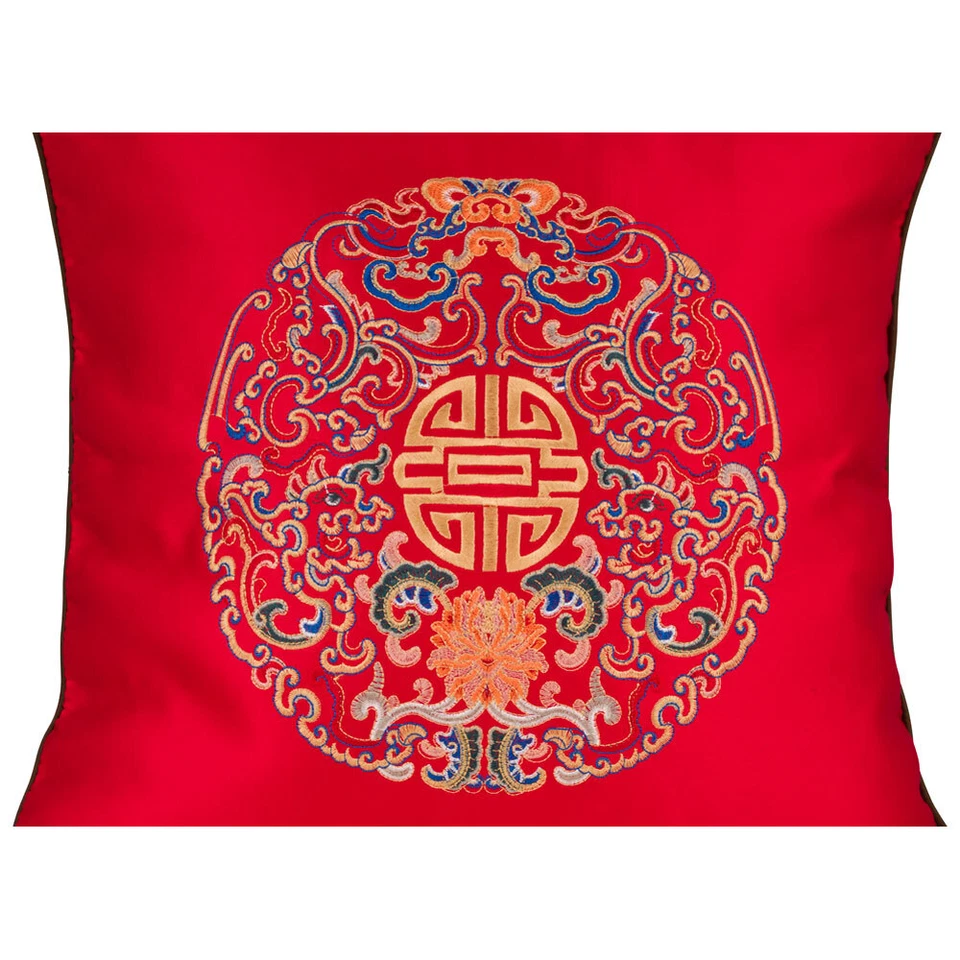 Vendedor de EE. UU. - Almohada de seda china con motivo de longevidad bordada roja real Foto 4 de 4