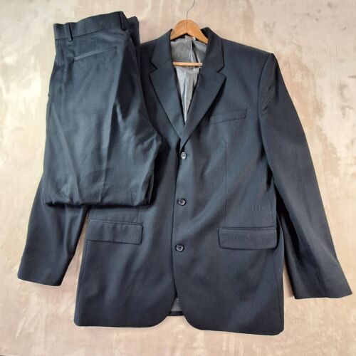 Banana Republic Suit Men's 46L 36W Black Pinstripe Single Breasted Wool Blend