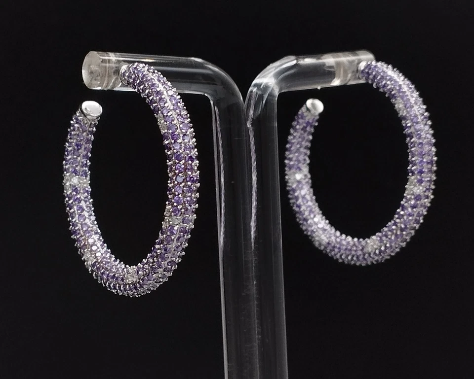 orecchini gioiello donna argento 925 pavè zirconi cerchio pendente made in Italy - Immagine 3 di 4