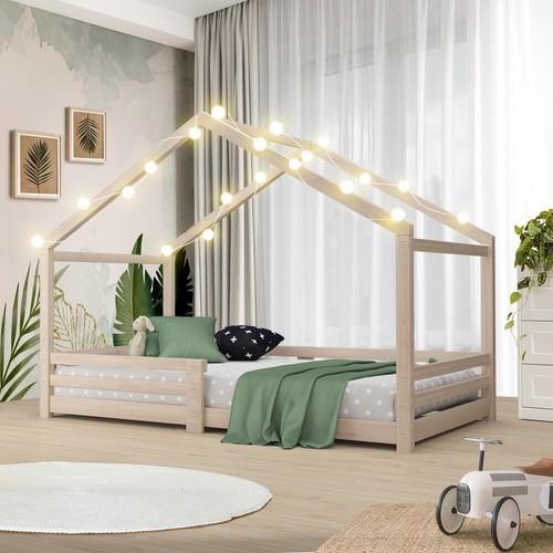 Oikiture Bed Frame Wooden Single Size Timber House Frame - Picture 4 of 7