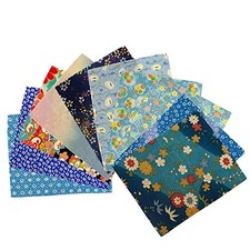 Japanese Kimono Fabric Scrap Set 10pcs Yuzen Chirimen Crepe Blue 7x6in