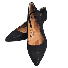 Sofft Black Leather Kitten Heel Pointed Toe Slip On Heels Arch Support Size 11