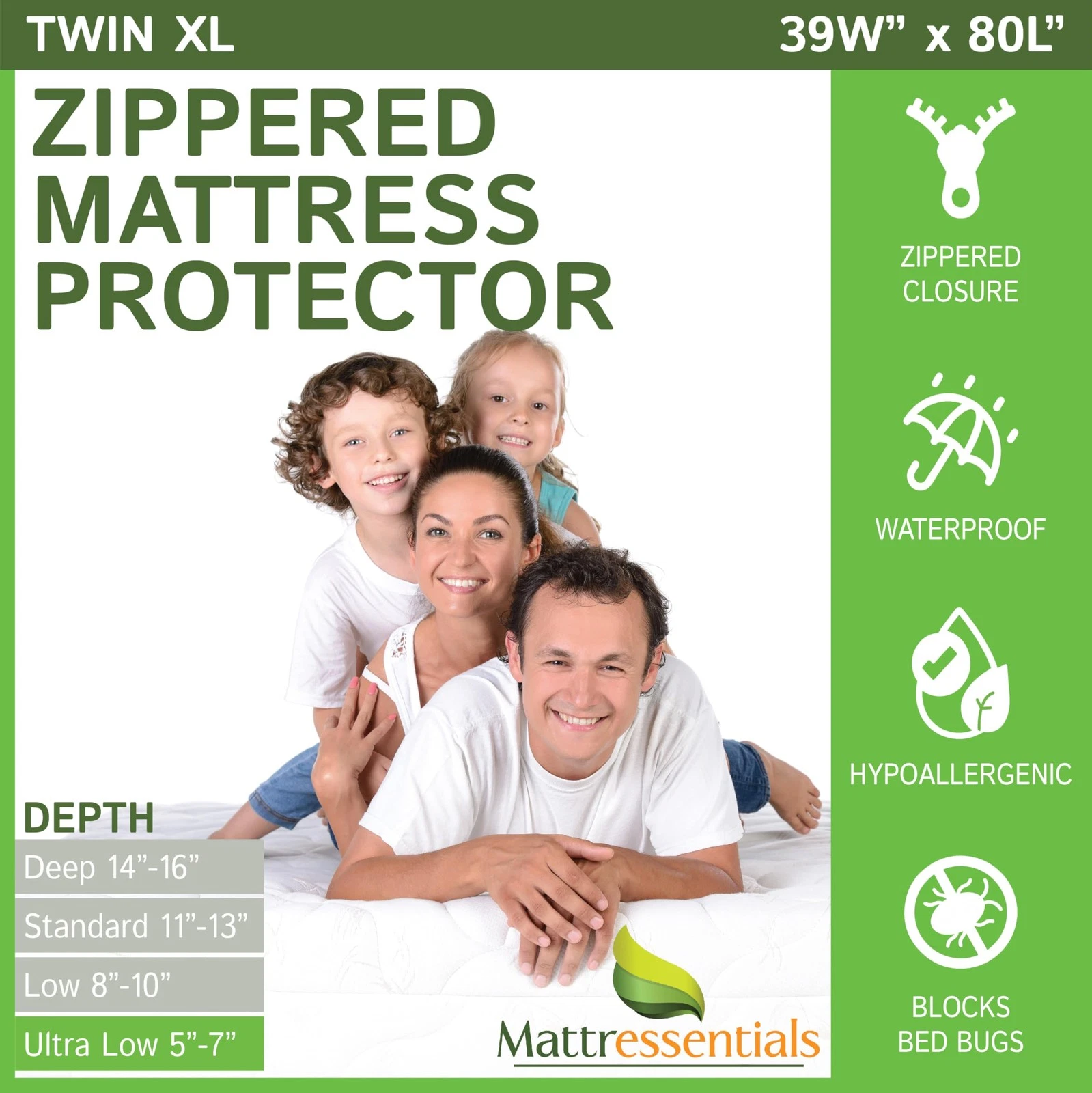 Zippered Twin XL Mattress Protector (5"-7" Depth) - Bed Bug Waterproof Mattre...