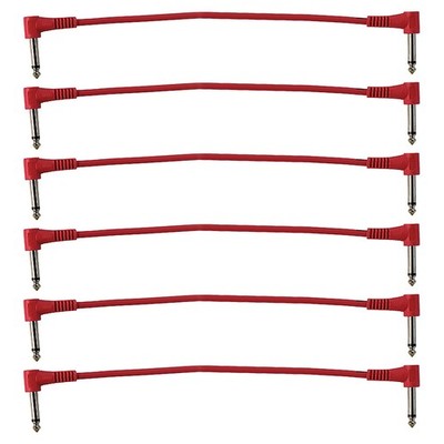 Perfektion 1/4'' to 1/4'' TS Right-Angle 1' ft Patch Cables, Red, 6-Pack
