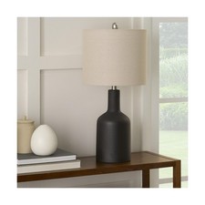 Nourison Home 22" Matte Black Ceramic Table Lamp with Oatmeal Shade for Moder...
