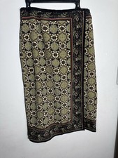Vintage Sag Harbor Women  s Pattern Skirt Midi Size 14P Olive Black Boho