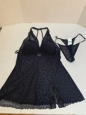 NWT Seductivewear by Cinema Etoile Black Babydoll Lingerie set Size L