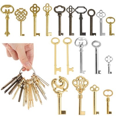 Skeleton Key for Old Doors - 19Pcs Hollow Barrel Brass Antique Furniture Keys, U