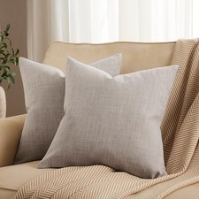 Rustic Cotton Linen Throw Pillow Covers Set of 2, 16" x 16" Pack of 2 Taupe