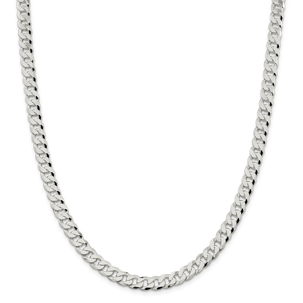 Sterling Silver Solid Plain 7mm Beveled Curb Chain w/ Lobster Clasp 18" - 26"