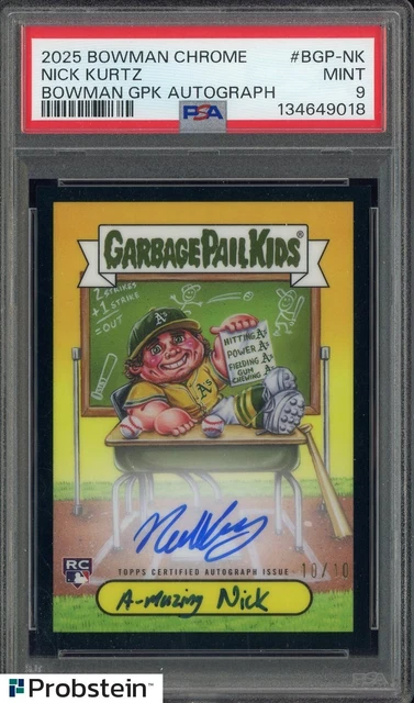 2025 Bowman Chrome GPK Nick Kurtz Oakland A's RC Rookie AUTO 10/10 PSA 9