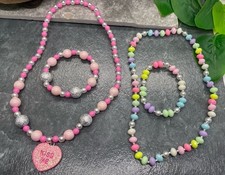 4 PC Girl's Pendant Multi-color Beaded 2 Bracelet Necklace Set New 8271