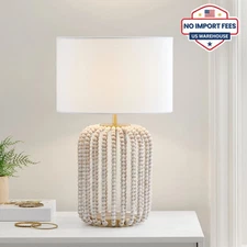 Remy Wood Bead Table Lamp 20 Inch Natural Boho Coastal Home Decor LED Light