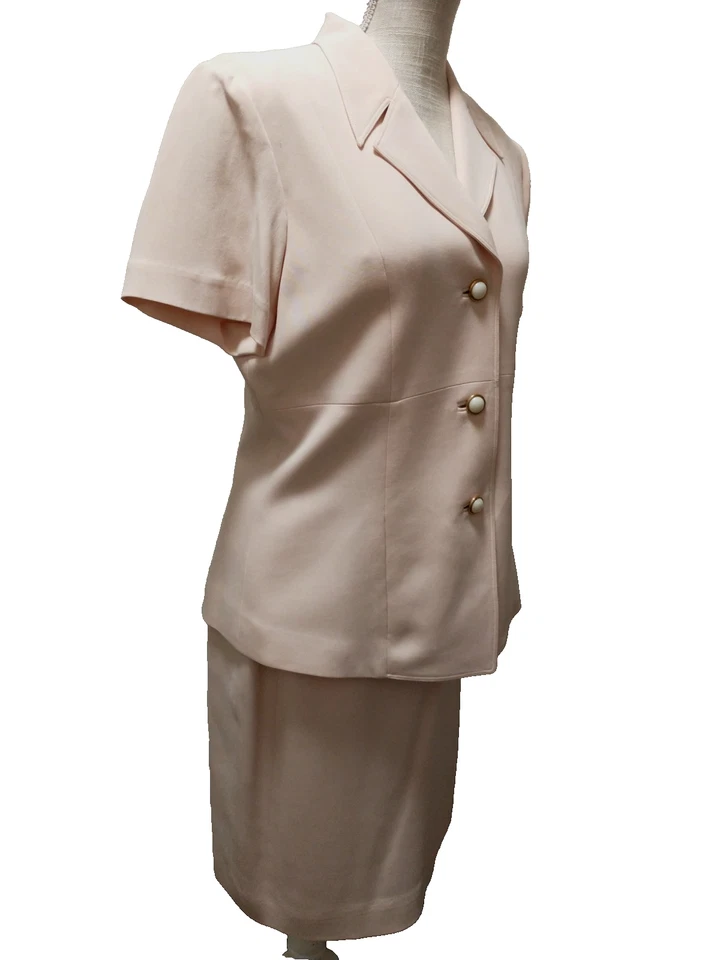NWOT Vtg 90s Dana Buchman Women Heavy Blush Pink 100% Silk Jacket Skirt Suit 12P - Image 2 of 4