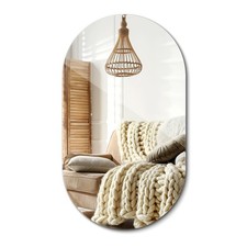Pill Shape Wall Mirror Frameless Irregular Modern Bathroom Mirror 46 x 80 cm