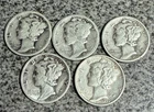 LOT OF 5 - 1930x2 1938x2 & 1939 MERCURY DIMES 90% SILVER
