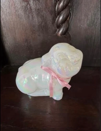 Vintage Fenton Glass "Pearly Sentiments"  Pig Figurine 2.5" Tall USA 1988