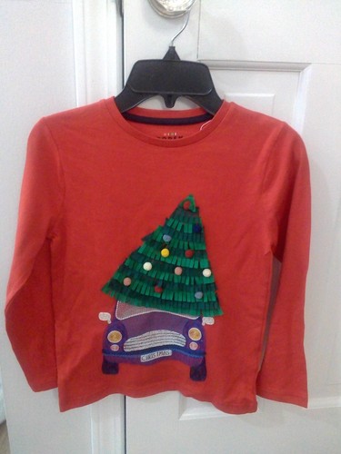 Mini Boden super stich Christmas Tree Appliqué long Sleeve Tee Shirt 7-8 Years - Picture 2 of 4