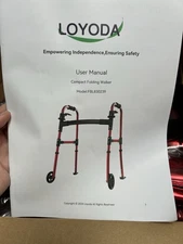 Loyoda Compact Folding Walker With Skies, Red, New In Box