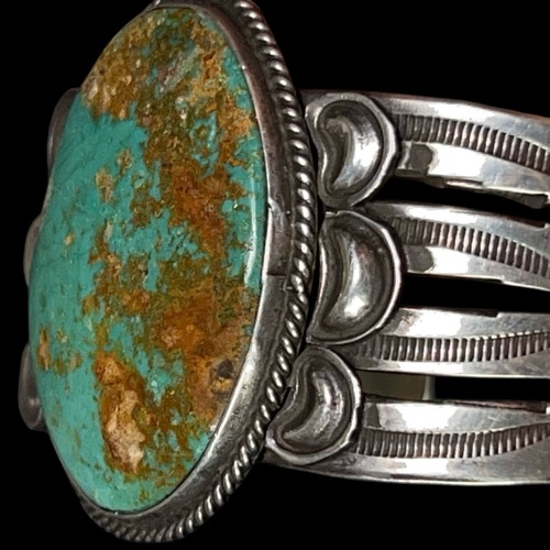 Joe Eby Steeling Silver Roysten Natiral Turquoise men's cuff Southwesteen - Picture 5 of 14