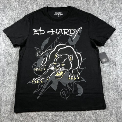 #ad Ed Hardy Shirt Mens Medium Black Panther Tattoo Graphic Print Tee EEHM1100 4 $35.99