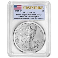 2024 (P) $1 American Silver Eagle Star Privy PCGS MS70 FS Flag Label